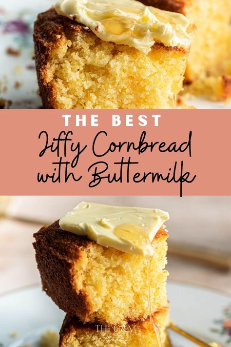 This is the best jiffy cornbread recipe! The addition of buttermilk, butter, and honey makes it so tender, moist, and rich! It comes together in one bowl and in less than five minutes! Moist Cornbread Recipe Jiffy, Best Jiffy Cornbread Recipe, Cornbread With Buttermilk, Easy Honey Butter, Jiffy Mix Recipes, Creamed Corn Cornbread, Jiffy Recipes, Buttermilk Recipe, Perfect Cornbread