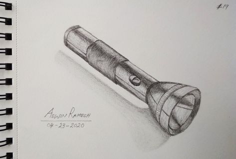 Torch Light Drawing, Torch Sketch, Flashlight Drawing, Torch Drawing, Object Sketches, Shading Drawing, Inktober 2023, Tools Drawing, Zine Design