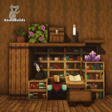 Minecraft Interior Design Small House, Minecraft Cute Living Room, Cute Minecraft Bookshelf Ideas, Window Seat Minecraft, Minecraft Spruce House Interior, Bedroom Interior Minecraft, Minecraft Small Dining Table, Cute Minecraft Interior Design Bedroom, Small Chest Room Minecraft Ideas