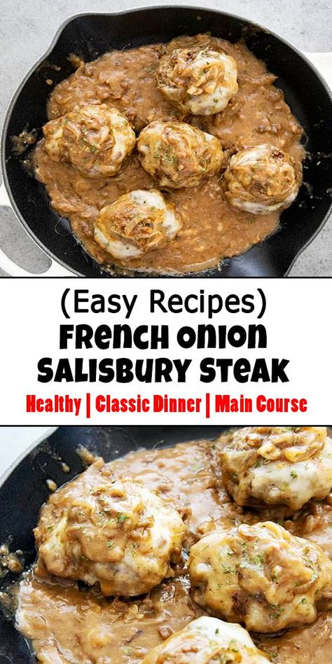 French Onion Salisbury Steak Easy Recipe - Educacionparaelexito French Onion Salisbury Steak Recipe, Salisbury Steak Easy, French Onion Salisbury Steak, Steak Healthy, Veal Recipes, Salisbury Steak Recipes, Beef Casserole Recipes, Recipes Delicious, Salisbury Steak