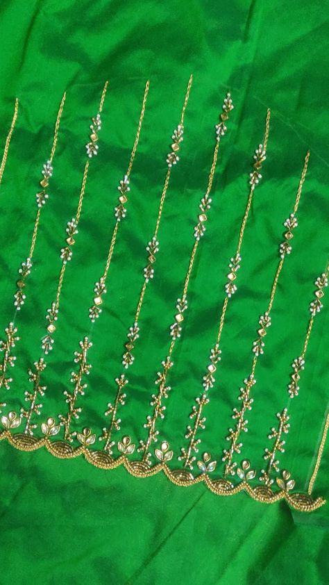 Pearl Maggam Work Blouse Designs, Simple Pearl Work Blouses, Pearl Maggam Work, Pearl Embroidery Blouse, Pearl Work Embroidery Blouses, Pearl Work Embroidery, Magam Work, Peacock Embroidery Designs, Aari Design