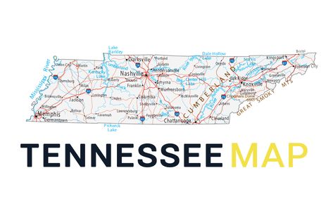 Map of Tennessee - Cities and Roads - GIS Geography Map Of Tennessee, State Project, Tennessee Map, Cumberland River, State Of Tennessee, Monroe County, Satellite Maps, Tennessee River, County Map