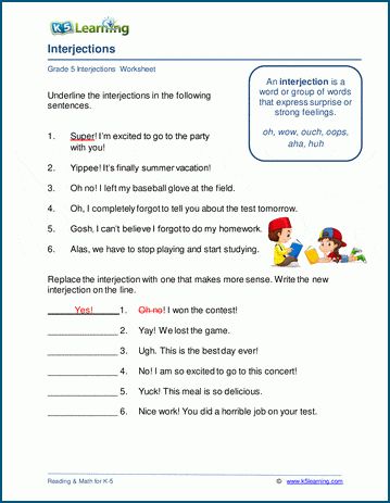 Interjections Worksheet, Free Kindergarten Worksheets, Word Problem, Verb Worksheets, Word Problem Worksheets, Learning Worksheets, 1st Grade Worksheets, Grammar Lessons, Vocabulary Worksheets