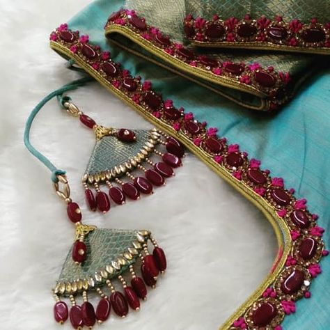 Geetu Designs (@geetuhautecouture) • Instagram photos and videos Blouse Hangings, Tassels Fashion Clothing, Saree Tassels Designs, Saree Kuchu Designs, Saree Blouse Neck Designs, Wedding Blouse Designs, Silk Saree Blouse Designs, Maggam Work Blouse Designs, Blouse Designs Silk