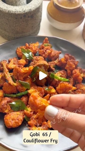 Annoos Recipes on Instagram: "#easyrecipe 🌿 Gobi 65 / Cauliflower Fry 🌿

.
❌❌ No Repost ❌❌ 

.
Cauliflower -400 gms
Turmeric powder-1/2 tsp
Salt -1/2 tsp
Boiling water

Ginger garlic paste -1 tsp
Red chilli powder-1 1/2 tsp
Turmeric powder-1/2 tsp
Cumin powder-1/2 tsp
Garam masala powder-1/2 tsp
Corn flour-1 tbsp
All purpose flour-2 tbsp 
Water -2 tsp
Salt to taste
Curry leaves 
Green chilli
Oil for frying 

.
#gobi65 #gobirecipes #cauliflower #cauliflowerfry #indianrecipes #quickrecipes #food #reels #annoosrecipes #reelsinstagram ##recipes #reelsindia #trendingreels #reelitfeelit #foodporn #vegetarian" Cauliflower Chilli Recipe, Gobi Pakora Recipe, Gobi 65 Recipe, Cauliflower Pakora Recipe, Gobi Fry, Cauliflower Fry, Gobi 65, Gobi Recipe, Gobi Recipes