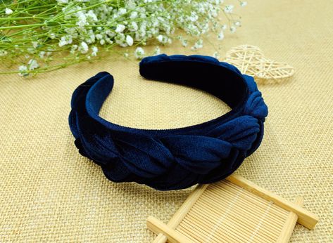 Navy Blue Velvet Wide Braided Headbandnavy Blue Velvet Flock | Etsy Canada Elegant Headband, Navy Blue Velvet, Headband For Women, Padded Headband, Velvet Headband, Twist Knot, Braided Headband, Crown Headband, Purple Velvet