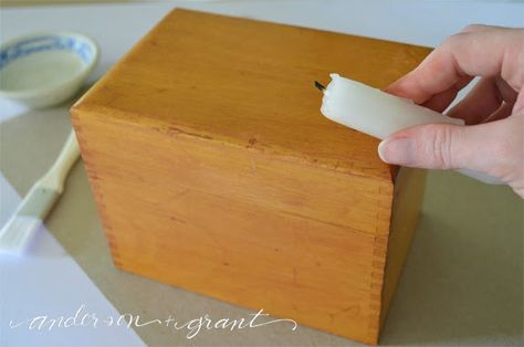 Painting a Recipe Box to Give as a Gift | ANDERSON+GRANT Painted Recipe Box, Recipe Box Diy, Food Gift Box, Recipe Box Wooden, Clear Candles, Furniture Wax, Handmade Christmas Gifts, Vintage Theme, Custom Hand Painted