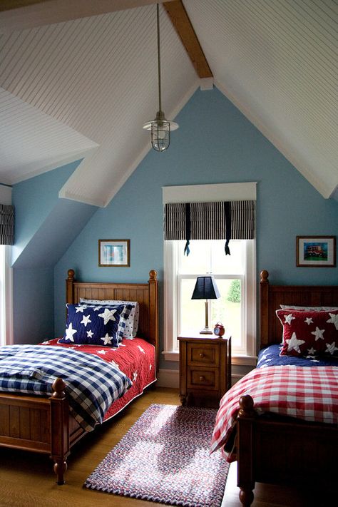 Patriotic Boys Bedroom, Patriotic Bedroom Ideas, Bedroom Ideas Country, Red White And Blue Bedroom, Americana Nursery, Vintage Americana Decor, Americana Bedroom, Patriotic Bedroom, Patriotic Room