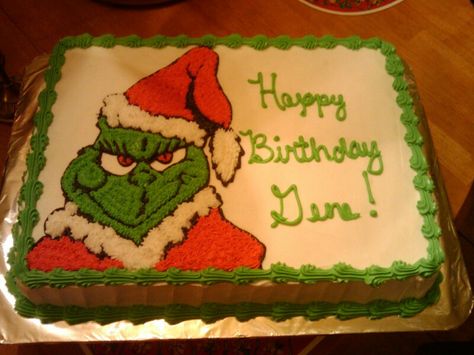 Grinch cake Christmas Cakes Grinch, Grinch Cakes, Grinch Sheet Cake, Grinch Theme Birthday Cake, Christmas Cake Grinch, Grinch Sheet Cake Ideas, Grinch Birthday Cake, Grinch Birthday Cake Kids, Grinch Cale