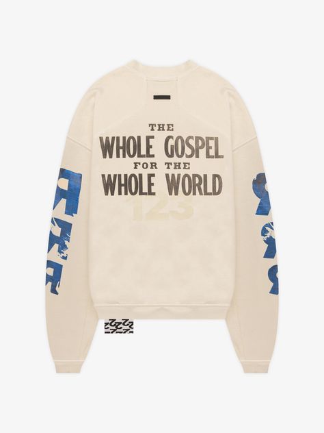 The second concept from FEAR OF GOD x RRR 123 is made in a limited edition crewneck sweatshirt that highlights the unique stylized graphics of Rivington roi Rebis. Fear Of God Hoodie, Crewneck Streetwear, Essentials Fear Of God, Address Label Template, Fear Of God, Knitwear Tops, Sweatshirt Designs, Kids Tops, Vintage Tshirts