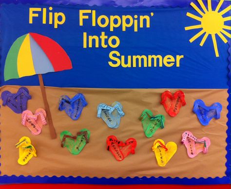 Summer Time Bulletin Boards, June Bulletin Board Ideas For Toddlers, Summer Bulletin Boards For Daycare Infant, Infant Summer Bulletin Boards, June Bulletin Board Ideas, Hello Summer Bulletin Board, Summer Board Ideas, Summer Door Decorations Classroom Infant, Summer Bulletin Board Ideas Preschool