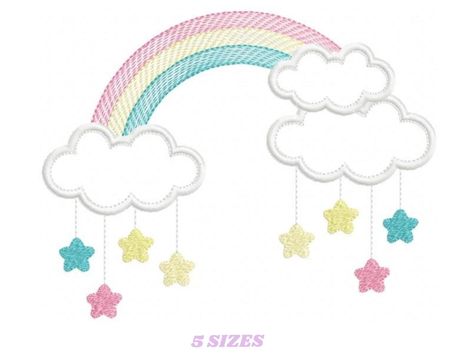 Cloud Applique, Cloud Embroidery, Machine Embroidery Designs Baby, Janome Embroidery, Rainbow Embroidery, Dog Embroidery Designs, Embroidery Designs Baby, Bernina Embroidery, Girl Embroidery