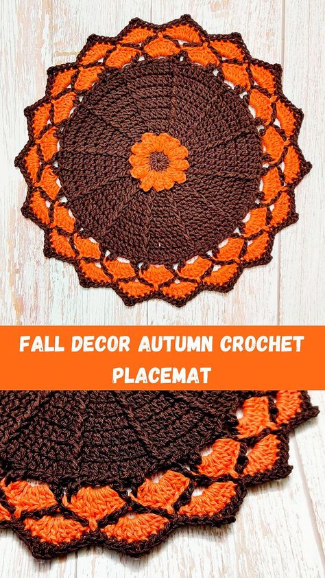 Crochet Fall Coasters, Crochet Fall Decor, Thanksgiving Crochet, Crochet Placemat, Autumn Crochet, Fall Placemats, Crochet Placemat Patterns, Crochet Placemats, Fall Crochet Patterns