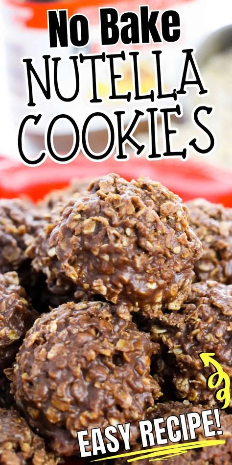 Easy-to-make no-bake Nutella cookies are rich, chewy, and packed with irresistible chocolate hazelnut flavor. Nutella Recipes Dessert, Nutella No Bake Cookies, Easy Nutella Recipes, Nutella Treats, Nutella Desserts Easy, Kisses Cookies, Andes Mint Cookies, Lemon Cake Mix Cookies, Nutella Recipes Easy