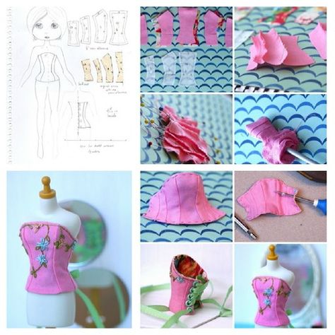 Step by step on how to make a corset bodice for any doll Accessoires Barbie, Barbie Sewing Patterns, Diy Barbie Clothes, Sewing Doll Clothes, Barbie Clothes Patterns, Doll Dress Patterns, Barbie Patterns, Barbie Diy, Barbie Accessories