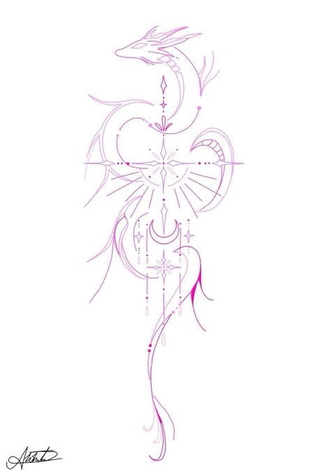 Dragon Print Aesthetic, Woman Line Drawing Tattoo, Upper Arm Tattoo Stencil, Cute Dragon Tattoo For Women, Dragon Tattoo For Women Back, Tattoo Ideas For Back, Mystical Tattoos, Linen Wide Leg Pants, Small Pretty Tattoos