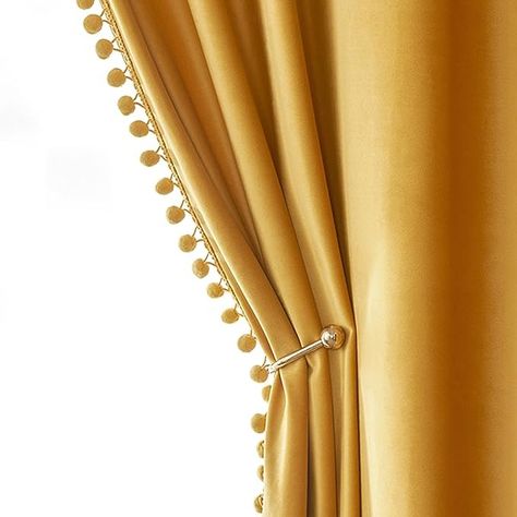 Amazon.com: MIULEE Mustard Yellow Pom Pom Velvet Curtains for Fall Bedroom/Living Room Darkening Thermal Insulating 84 Inches Long Blackout Curtains with Rod Pocket for Kid Room/Nursery/Home Theater Set of 2 : Home & Kitchen Yellow Curtains Bedroom, Brown Curtains Living Room, Mustard Yellow Curtains, Future Bedroom Ideas, Curtain Rod Ends, Navy Curtains, Blackout Curtains Bedroom, Yellow Nursery, Yellow Curtains