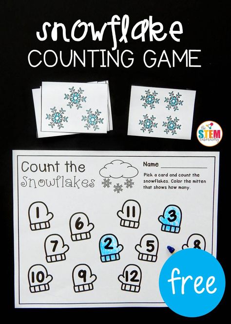 While numbers and counting seem to go hand in hand, rote counting on its own is very different from number identification, one to one correspondence, and subitizing. This snowflake counting game works on all 3 of those important skills with a fun and seasonal twist. It is a great math center or activity for preschoolers or kindergarteners to play this winter! Getting Ready This fun Game Kindergarten, January Kindergarten, Winter Worksheets, Winter Math Activities, Counting Games, Winter Classroom, Winter Kindergarten, Winter Math, Kindergarten Centers