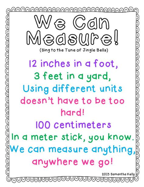 FREE Measurement Song about unit conversions.  Kiddos love singing to learn! Even made up the rest of the song for the kids! Second Grade Ideas, Math Poems, Teaching Measurement, Math Songs, Ideas For The Classroom, Classroom Songs, Math Charts, Classroom Anchor Charts, Math Measurement