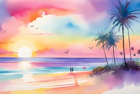 Sunset Canvas Painting, Learn Watercolor Painting, Greeting Card Art, Penguin Art, Dreamy Artwork, Watercolor Sky, Learn Watercolor, Watercolor Paintings For Beginners, Canvas Painting Designs