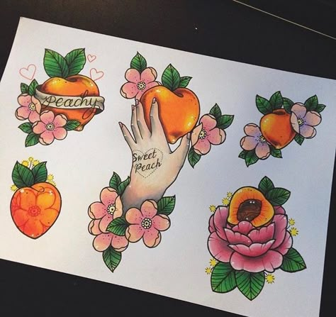 Peach And Flower Tattoo, Peaches Tattoo, Peach Fruit Tattoo, American Traditional Peach Tattoo, Peach Outline Tattoo, Traditional Peach Tattoo, Tiny Peach Tattoo, Cartoon Peach Tattoo, Neotraditional Peach Tattoo