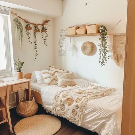 College Dorm Room Inspo Boho, Boho Aesthetic Dorm Room, Beige Dorm Room Aesthetic, Vintage Dorm Room Aesthetic, Tan Dorm Room Ideas, Pink And Sage Green Dorm, Green And Orange Dorm Room, Aesthetic Dorm Room Decor, Dorm Room Neutral