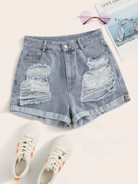 Plus Size Denim Shorts, Girls Ripped Jeans, Design Vip, Women Denim Shorts, High Waisted Ripped Jeans, Cute Dress Outfits, Cuffed Denim Shorts, Tween Outfits