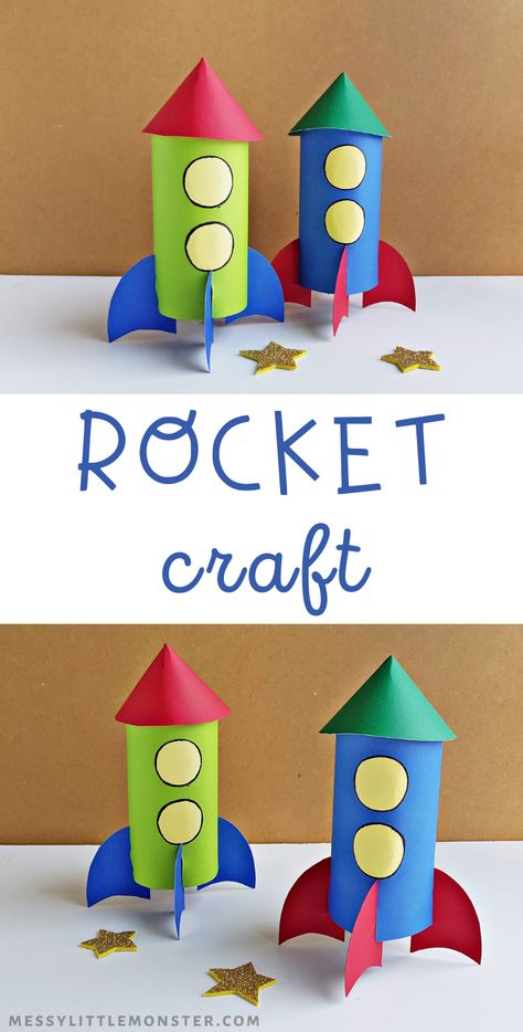 Rocket Crafts Preschool, Prek Rocket Craft, Construction Paper Rocket Ship, Toilet Paper Rocket Ship, Recycled Rocket Ship Craft, Kids Rocket Craft, Preschool Rocket Craft, Toilet Paper Roll Rocket Ship, How To Build A Rocket Ship For Kids