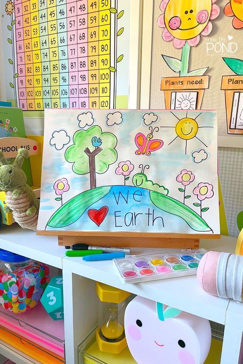 Kindergarten Holiday Activities, Earth Day Art, Kindergarten Drawing, Earth Week, Earth Drawings, Free Drawing, Earth Day Crafts, 3rd Grade Art, Directed Drawing