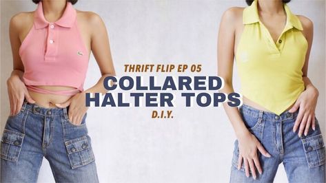 Diy Halter Top, Diy Halter, Thrift Flip Ideas, All Black Fashion, Thrift Flip, Old Shirts, Skirt Patterns Sewing, Halter Tops, Halter Crop Top