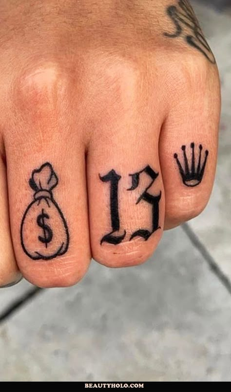 Best Finger Tattoos, Money Sign Tattoo, Cool Finger Tattoos, Finger Tattoo Ideas, Skull Hand Tattoo, Finger Tattoo For Women, Gangsta Tattoos, Finger Tats, Hand And Finger Tattoos