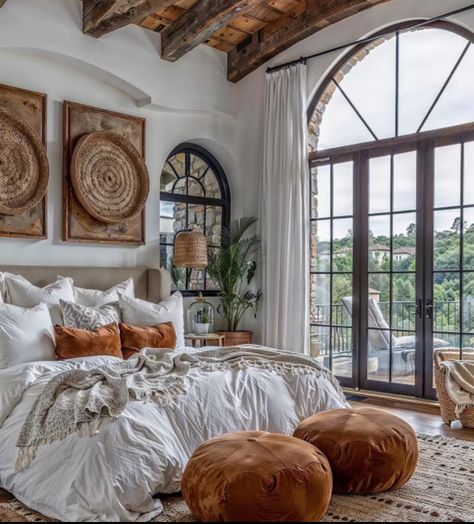 Spanish Cottage Bedroom, Italian Themed Bedroom, Modern Hacienda Bedroom, Spanish Style Bedrooms, Spanish Mediterranean Bedroom, Hacienda Style Bedroom, Hacienda Bedroom, Romantic Eclectic, Motel Aesthetic