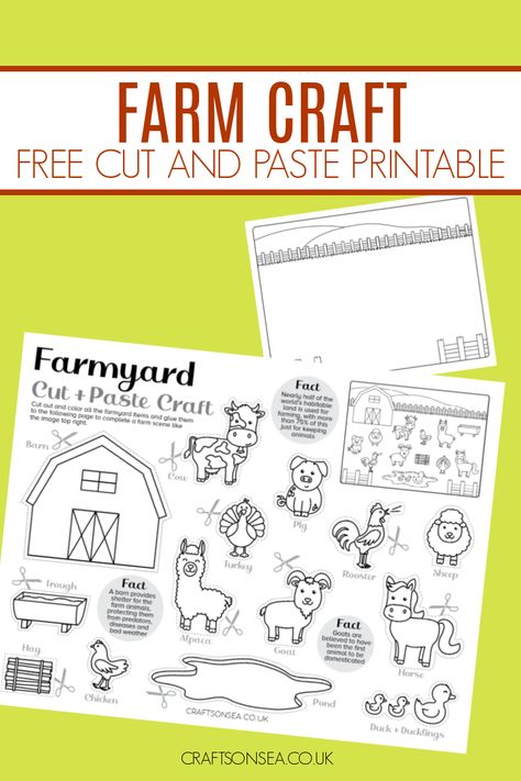 Make a fun farmyard filled with animals using our free farm craft printable. This cut and paste craft is free to download too! Farm Theme Crafts, Farm Kindergarten, Tractor Crafts, Farm Animals Activities, Free Printables For Kids, Farm Animal Crafts, Farm Craft, Farm Preschool, Sheep Crafts