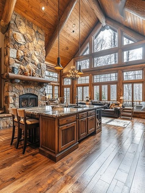 Attractive Log Cabins Log Cabin Open Floor Plan, Log Cabin Vaulted Ceiling, Log Home, Log Cabins, Vaulted Ceiling, Log Homes, Open Floor, Open Floor Plan, Future House