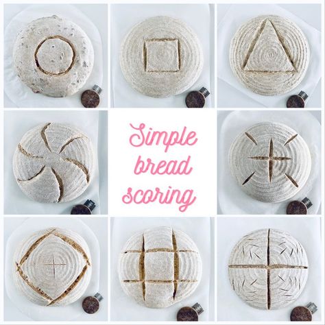 A collection of simple bread scoring patterns for a boule. 👩🏻‍🍳🔅🤍 Find more baking ideas at WhiskFever.com. Sketch, score, bake and express yourself with sourdough! Let yourself go and start designing your own bread art with some inspiration from Whisk Fever. Simple Bread Scoring Patterns, Easy Scoring Patterns, Simple Sourdough Scoring Patterns, Boule Scoring Patterns, Scoring Sourdough Bread Easy, Sourdough Boule Scoring Patterns, Easy Sourdough Scoring, Simple Sourdough Scoring, Sourdough Boule Scoring