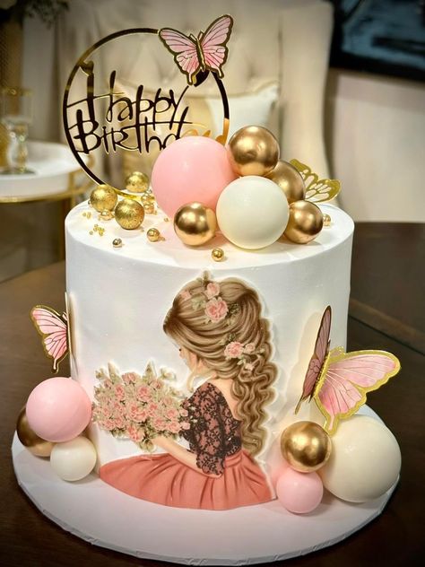 Women Cakes Birthday, 10th Birthday Cakes For Girls, Latest Birthday Cake, Birthday Cake For Women Simple, Delish Cakes, Cake Designs For Kids, Buttercream Cake Designs, Birthday Cake Decorating Ideas, Cake Decorating Icing