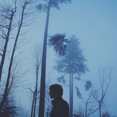 Caminando en un bosque solitario, cobijado por la densidad de la niebla, pierdes el miedo a los fantasmas porque te has convertido en uno.   José Salvador García Lázaro Dark Blue Prince Aesthetic, Jacob Portman Aesthetic, Jacob Portman, Blue Academia, Jasper Jordan, Adam Parrish, Ravenclaw Aesthetic, Raven King, Everything Is Blue