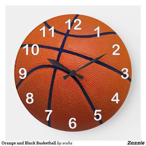 Orange and Black Basketball Large Clock Basketball House, Boys Basketball Room, Basketball Bedroom Decor, Boys Basketball Bedroom, Basketball Themed Bedroom, Basketball Theme Room, Basketball Room Decor, Basketball Bedroom, Basketball Room