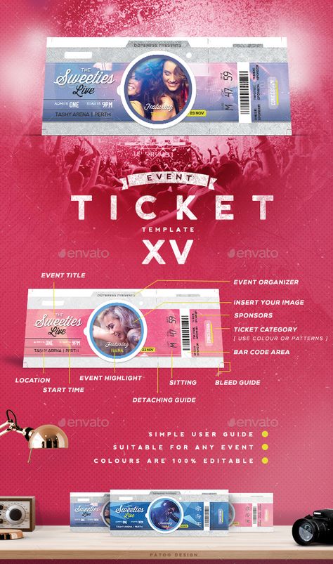 Event Ticket template 15. Available at: http://graphicriver.net/item/event-tickets-template-xv/14287536?s_phrase=&s_rank=4 Concert Ticket Design, Event Ticket Template, Event Tickets, Concert Ticket, Ticket Design, Ticket Template, Event Organiser, Free Event, Creative Icon