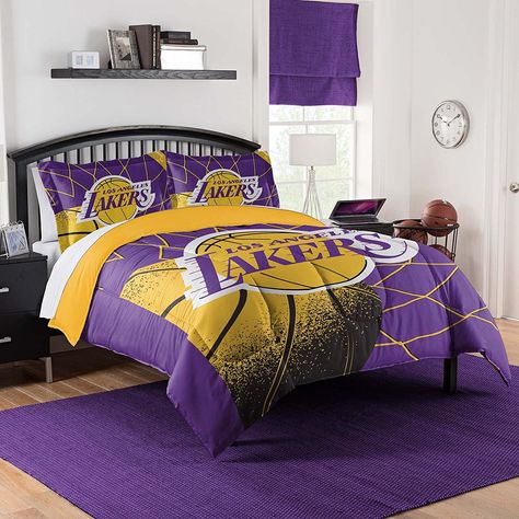 NBA Los Angeles Lakers Comforter follow the link: https://amzn.to/3BiWokZ Sports Bedding, Patio Chair Cushions, Round Chair, Premium Bedding, Bedding Stores, Helmet Design, Queen Comforter, Kids' Bed, Team Name