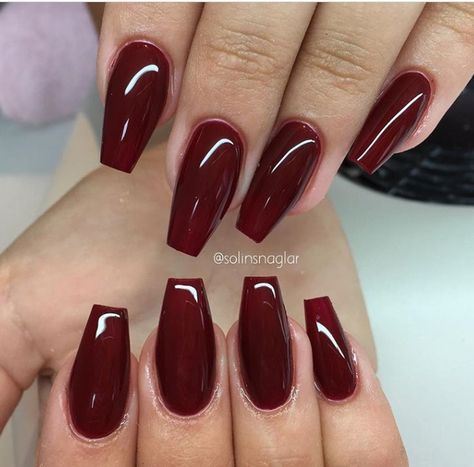 Lilly Nails, Autumnal Nails, Deep Red Nails, Red Gel Nails, Coffin Nails Matte, Maroon Nails, Red Acrylic Nails, Classy Nail Designs, Her Nails