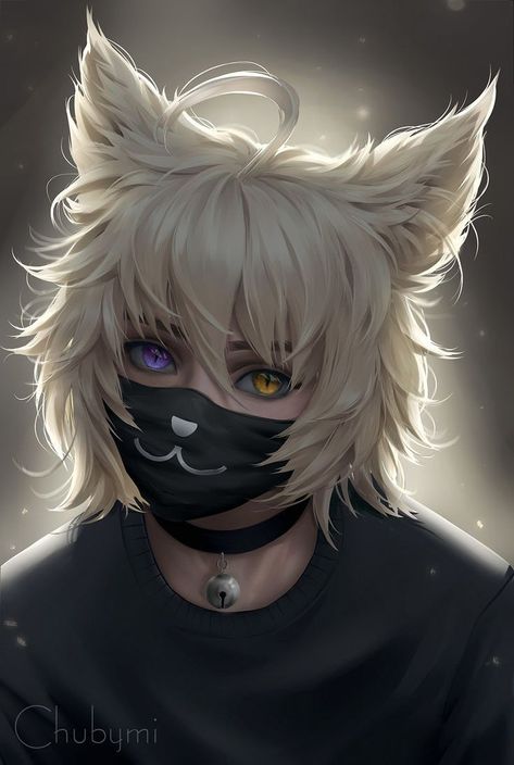 Cat Hybrid Human, Cat Hybrid, Anime Cat Boy, Cat Boy, Human Drawing, Anime Cat, Anime Boy, Mask, Human