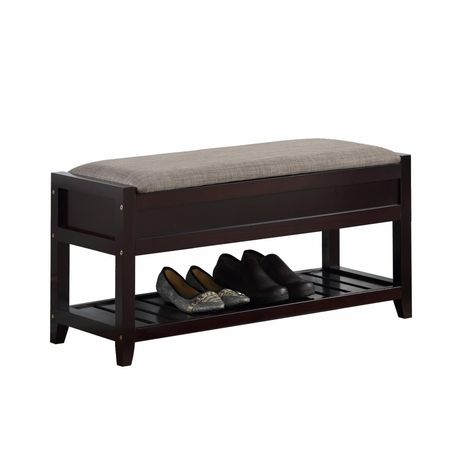 Roundhill Furniture Rouen Fabric Upholstered Shoe Storage Bench | Hayneedle Seating Bench, Slatted Shelves, Fabric Bench, Upholstered Storage Bench, Seat Storage, Bed Bench, Shoe Bench, Bench With Shoe Storage, Upholstered Storage