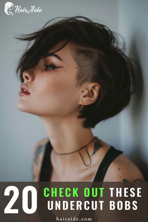 Are you bold enough to get an undercut? Pair one with a bob to get the most trending hairstyle at present - the undercut bob! Bob Haircut Undercut, One Side Shaved Hairstyles, Bob Undercut, 70 Hairstyles, Diamond Face Hairstyle, Haircut Undercut, Tomboy Haircut, Grey Bob Hairstyles, The Undercut