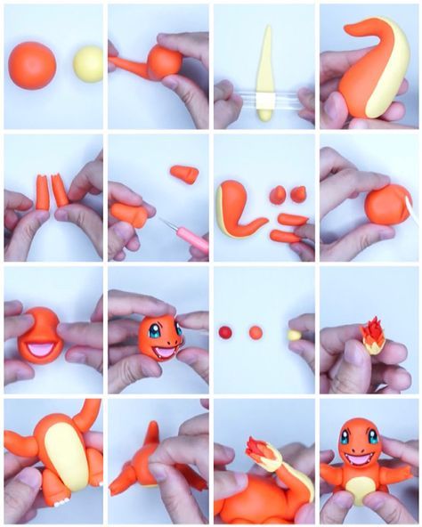 Charmander Polymer Clay, Pokemon Fondant Figures, Charmander Clay, Pokemon Clay Figures, Pokemon Polymer Clay, Pokémon Christmas, Easy Fondant, Pokemon Arceus, Clay Pokemon