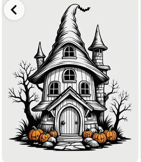 Spooky Mansion Drawing, Horror House Drawing, Halloween House Drawing, Cute Halloween Designs, Halloween Sketches, Haunted House Drawing, Horror Drawing, Water Coloring, Halloween Rocks