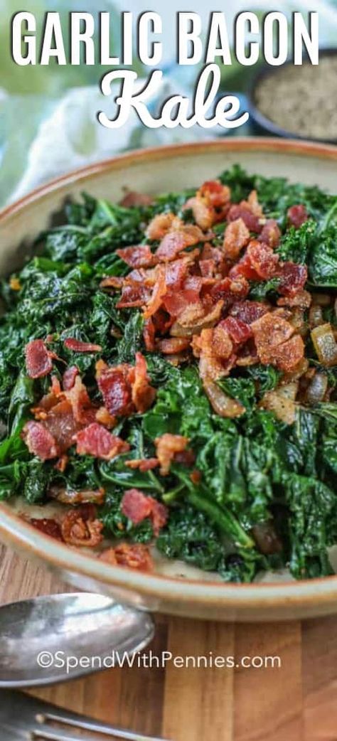 Kale can be a tricky superfood to cook! This guide tells you all about how long to cook kale, how to oven bake kale and just how to cook kale in general! We have fallen for this superfood now that we know how to cook it properly! #spendwithpennies #howtocookkale #superfood #healthyeating #sidedish #garlickale Cooking Kale, Cook Kale, Kale Recipes Healthy, Cabbage Steaks Recipe, Bacon Kale, Kale Recipe, How To Cook Kale, Sauteed Kale, Spend With Pennies