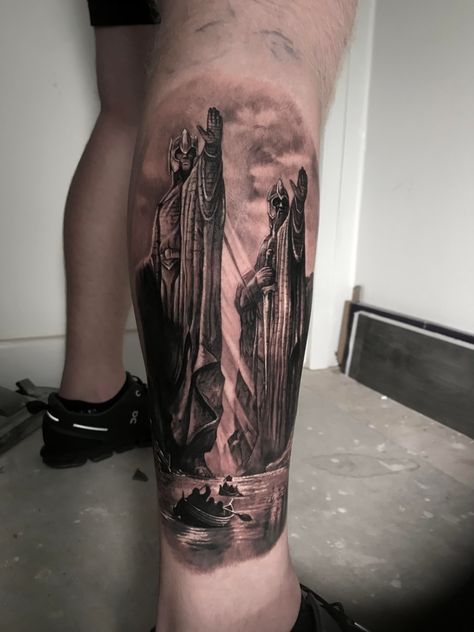 Argonath Tattoo, Gandalf Tattoo, Tolkien Tattoo, Disney Sleeve Tattoos, Lotr Tattoo, Rings Tattoo, Lord Of The Rings Tattoo, Nerdy Tattoos, Mary Tattoo