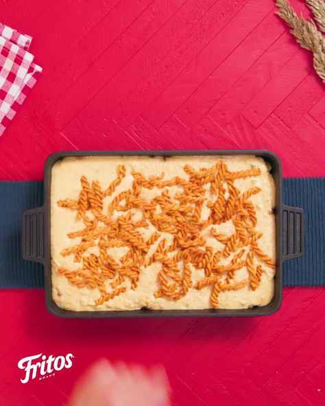 Fritos® Cowboy Cornbread Casserole | Enjoy a twist on a country classic with cowboy cornbread casserole made crunchy using Fritos® Honey BBQ Flavored Twists | By Fritos Frito Cowboy Cornbread Casserole, Fritos Cowboy Cornbread Casserole, Cowboy Cornbread Casserole, Cowboy Cornbread, Cornbread Casserole, Honey Bbq, Weeknight Meals, Casseroles, Cornbread