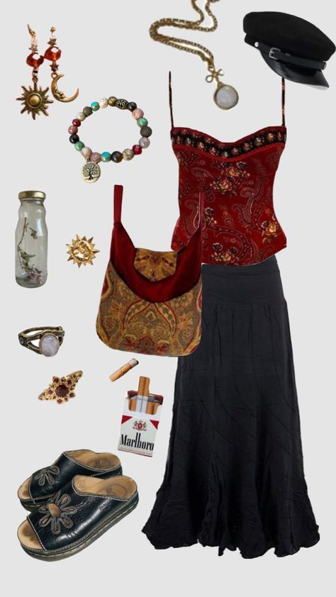 Whimsigoth outfit Whimsigothic Summer Outfits, Boho Fall Outfits Casual, Autumn Whimsigoth Outfits, Whimsigoth Spring Outfits, Whimsigoth Outfits With Pants, Whimsigoth Fashion Summer, Practical Magic Outfits Aesthetic, Whimsigoth Fall Outfits, Whismgoth Outfits